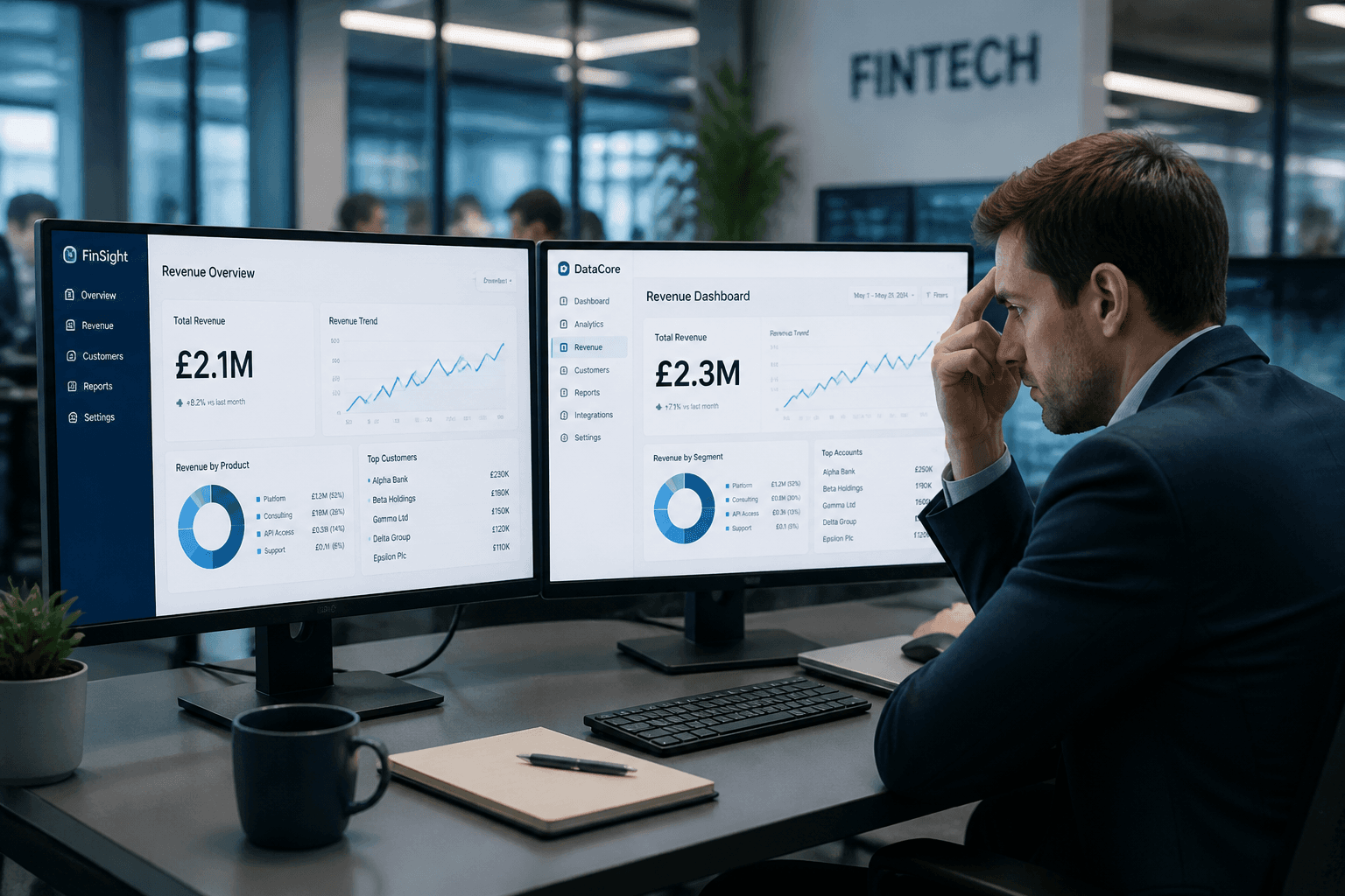 Two business dashboards showing inconsistent revenue metrics illustrating semantic layer problem